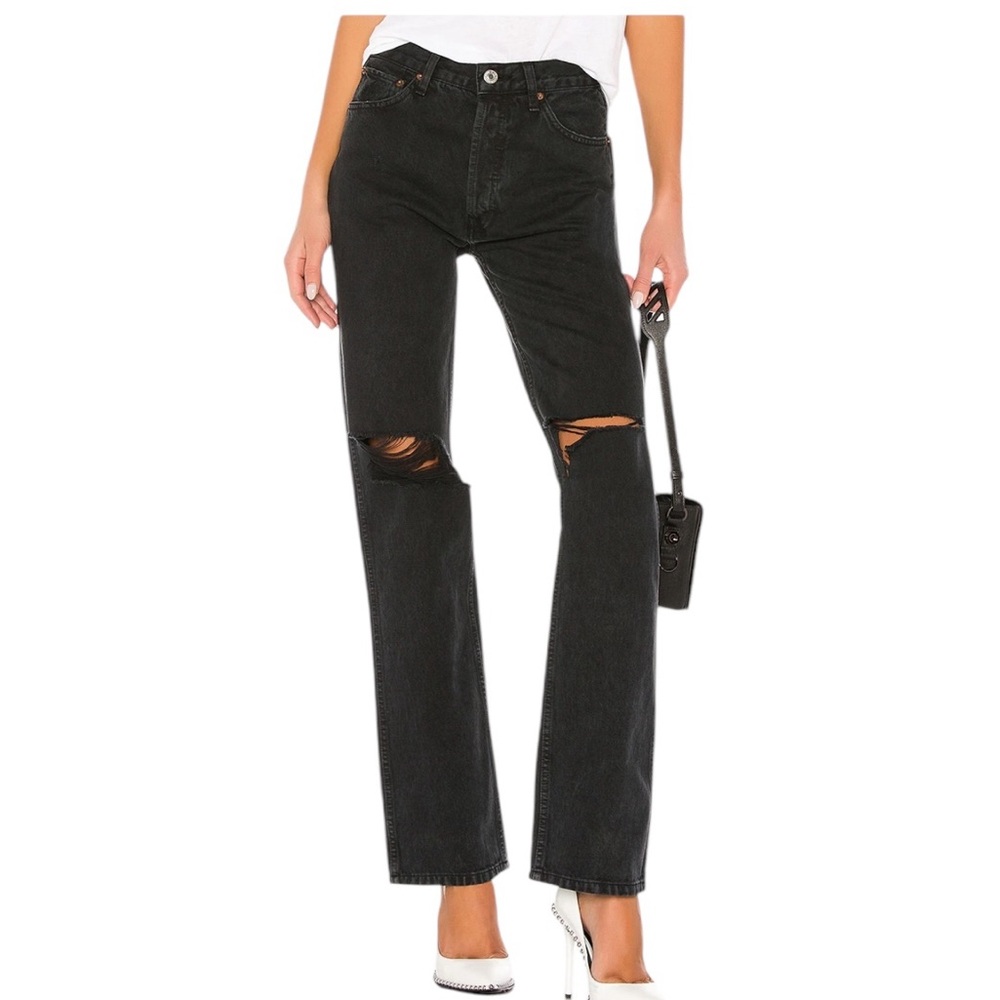 Re/Done Black Straight Leg Jeans with Knee Rips NWT